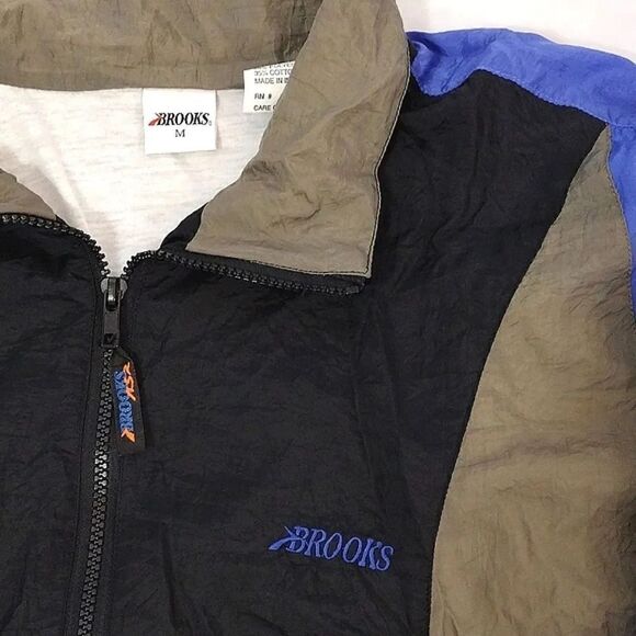 VTG 90's Brooks Black Grey Colorblock Nylon Unisex Jacket Men's Medium - Picture 5 of 16